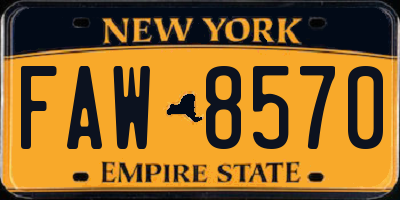 NY license plate FAW8570
