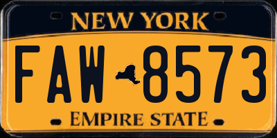 NY license plate FAW8573