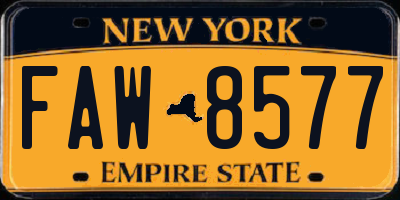 NY license plate FAW8577