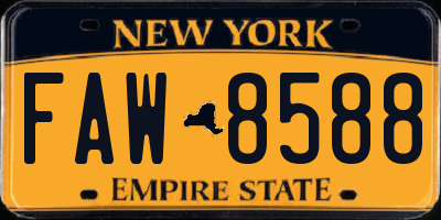 NY license plate FAW8588