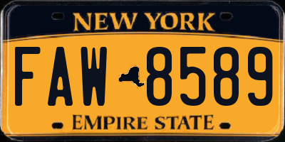 NY license plate FAW8589