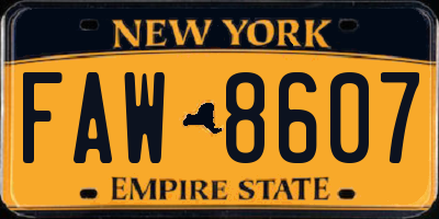 NY license plate FAW8607
