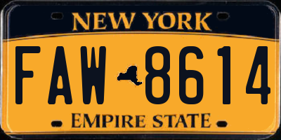 NY license plate FAW8614