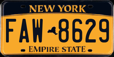 NY license plate FAW8629