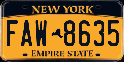 NY license plate FAW8635