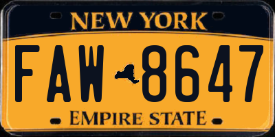 NY license plate FAW8647