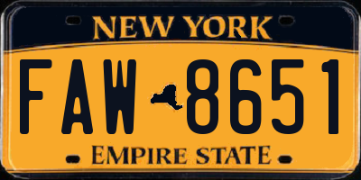NY license plate FAW8651