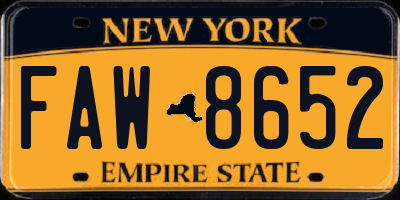 NY license plate FAW8652