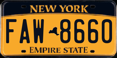 NY license plate FAW8660