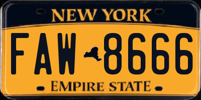 NY license plate FAW8666