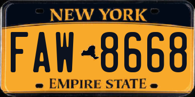 NY license plate FAW8668