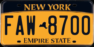 NY license plate FAW8700