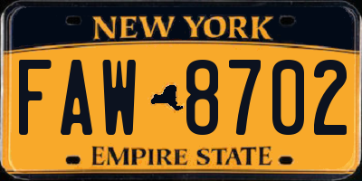 NY license plate FAW8702