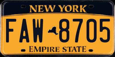 NY license plate FAW8705
