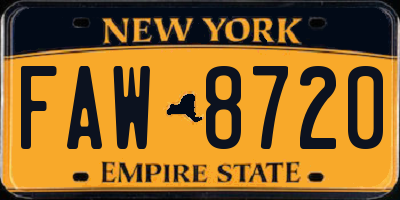NY license plate FAW8720