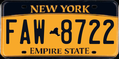 NY license plate FAW8722