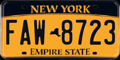 NY license plate FAW8723