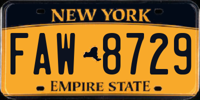 NY license plate FAW8729