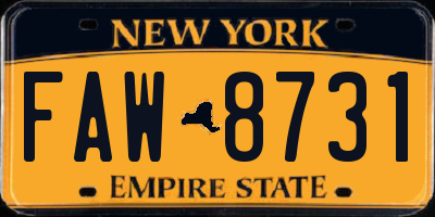 NY license plate FAW8731