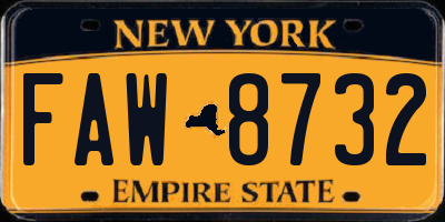 NY license plate FAW8732