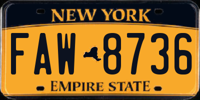 NY license plate FAW8736