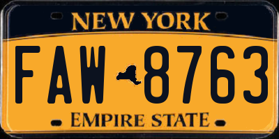 NY license plate FAW8763