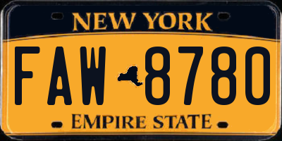 NY license plate FAW8780