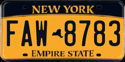 NY license plate FAW8783