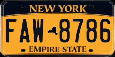 NY license plate FAW8786