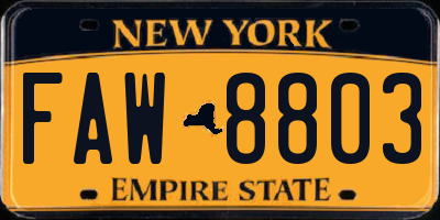 NY license plate FAW8803