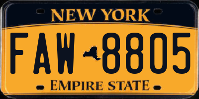 NY license plate FAW8805