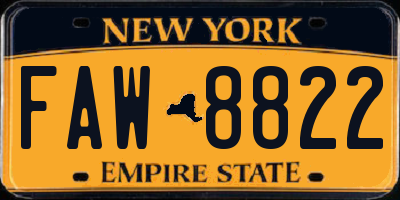 NY license plate FAW8822