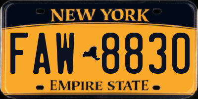 NY license plate FAW8830