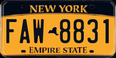 NY license plate FAW8831