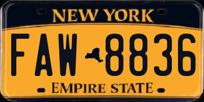NY license plate FAW8836