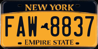 NY license plate FAW8837
