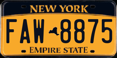 NY license plate FAW8875