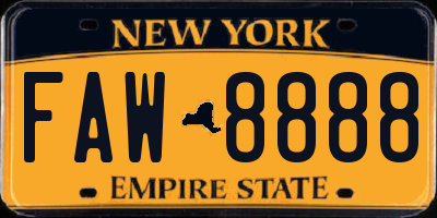 NY license plate FAW8888
