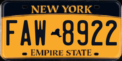NY license plate FAW8922