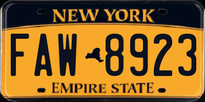 NY license plate FAW8923