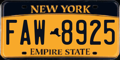 NY license plate FAW8925