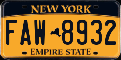 NY license plate FAW8932
