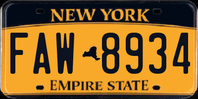 NY license plate FAW8934