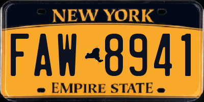 NY license plate FAW8941