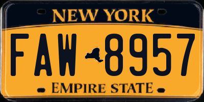 NY license plate FAW8957
