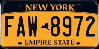 NY license plate FAW8972