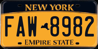 NY license plate FAW8982