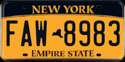 NY license plate FAW8983