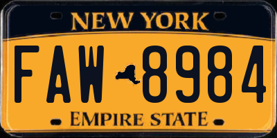 NY license plate FAW8984