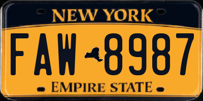NY license plate FAW8987